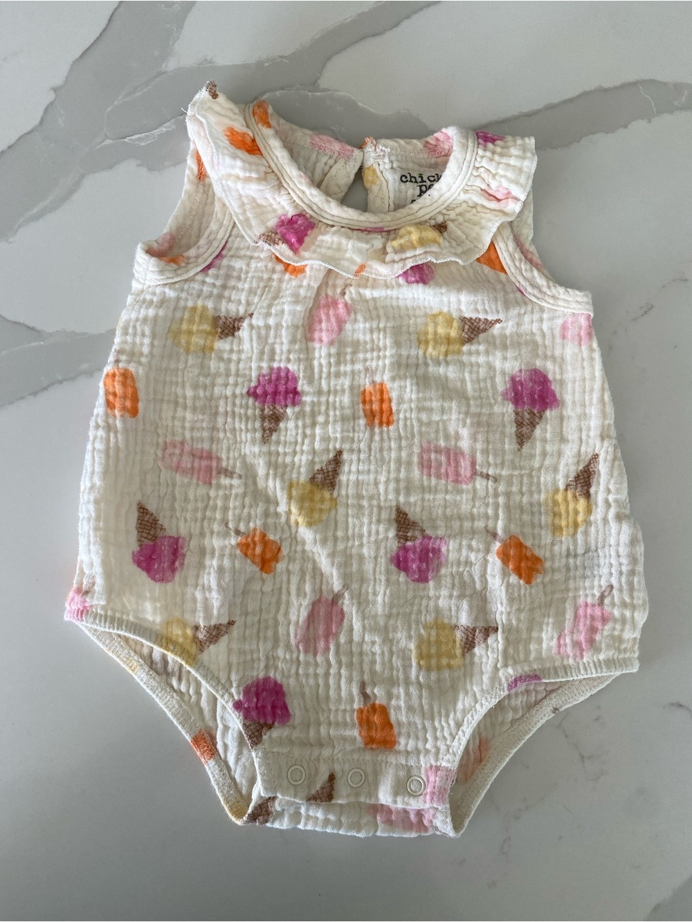 Chick Pea Muslin 100% Cotton Ice Cream Ruffle Bubble Romper  6-9M